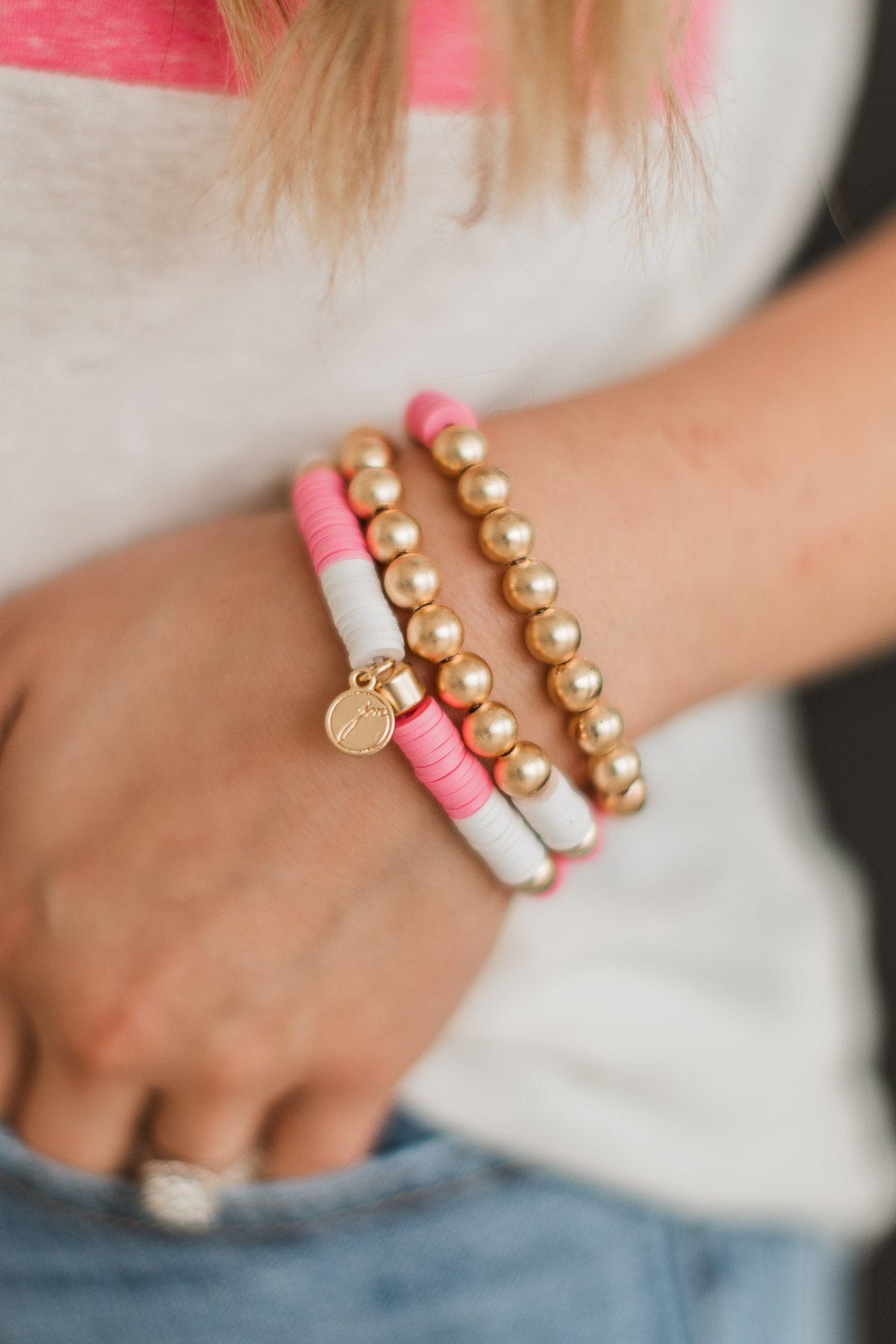 Immaculate Style Bracelet Set- White & Pink
