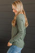 Rise To The Top Long Sleeve Henley Top- Dark Sage