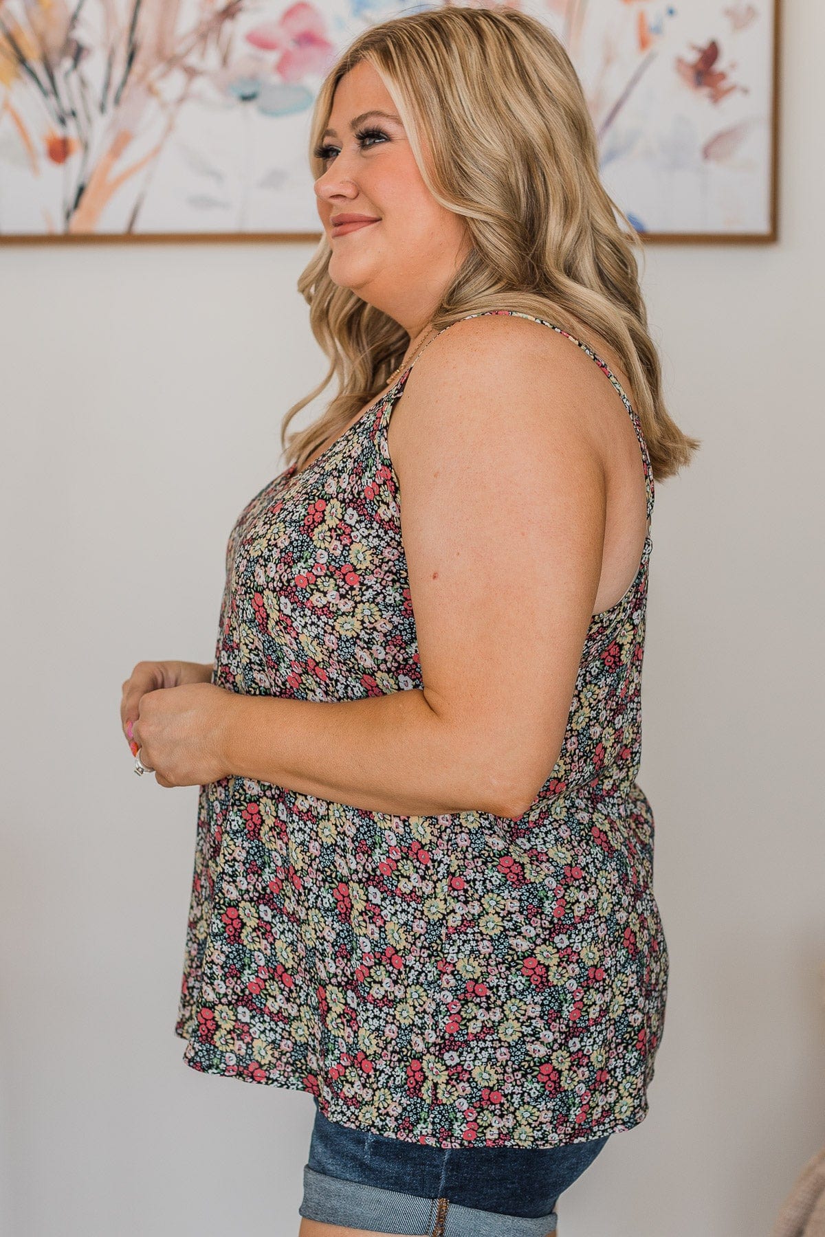 Pursuit Of Love Floral Tank Top- Black