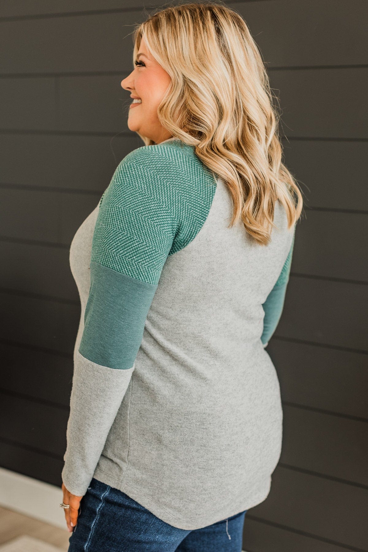 Alluring Smiles Color Block Top- Grey & Olive