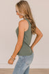 Where To Now Ribbed Knit Tank Top- Olive