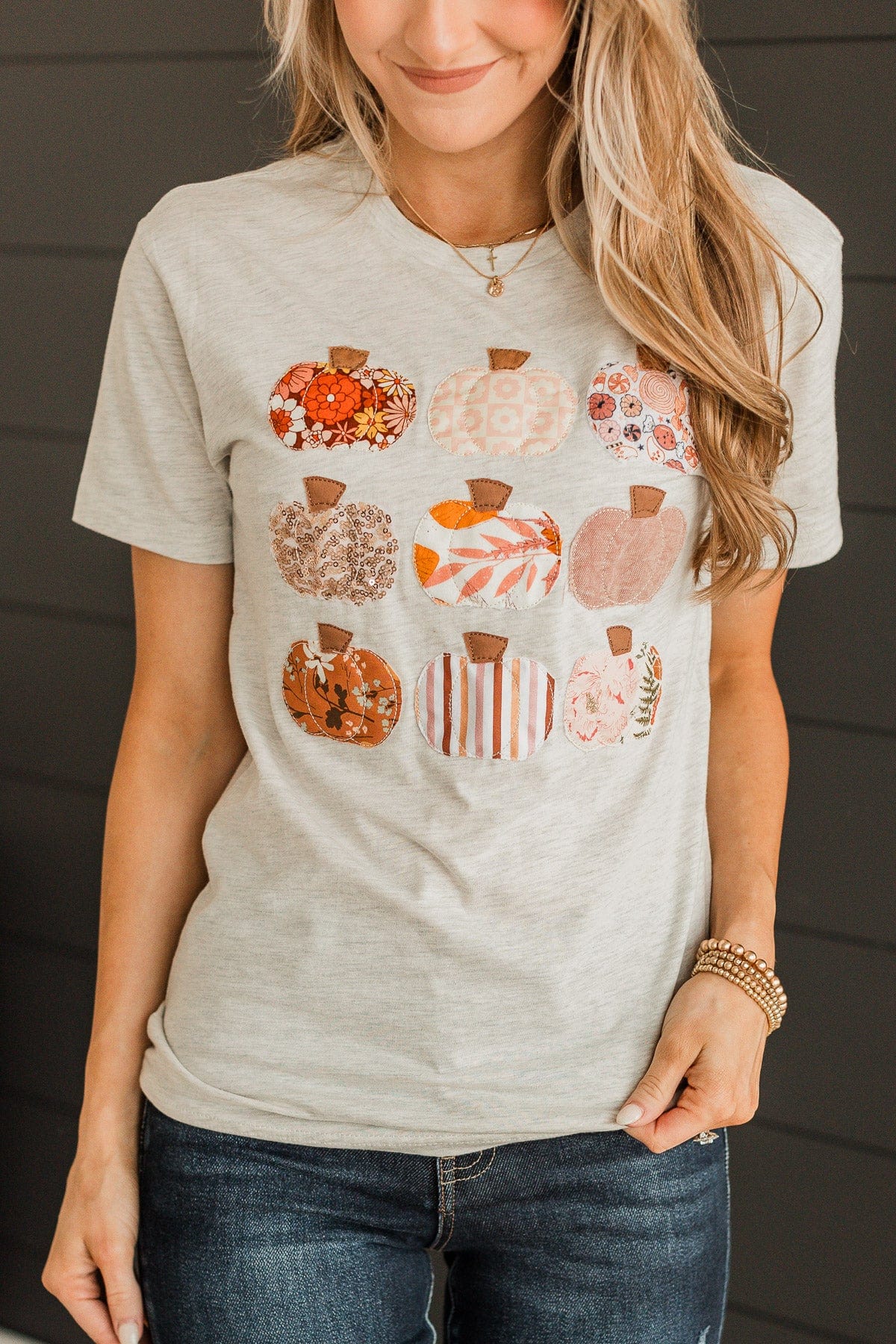 Pretty Pumpkins Graphic Tee- Light Heather Grey