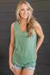 Never Without Your Love Tank Top- Dark Sage