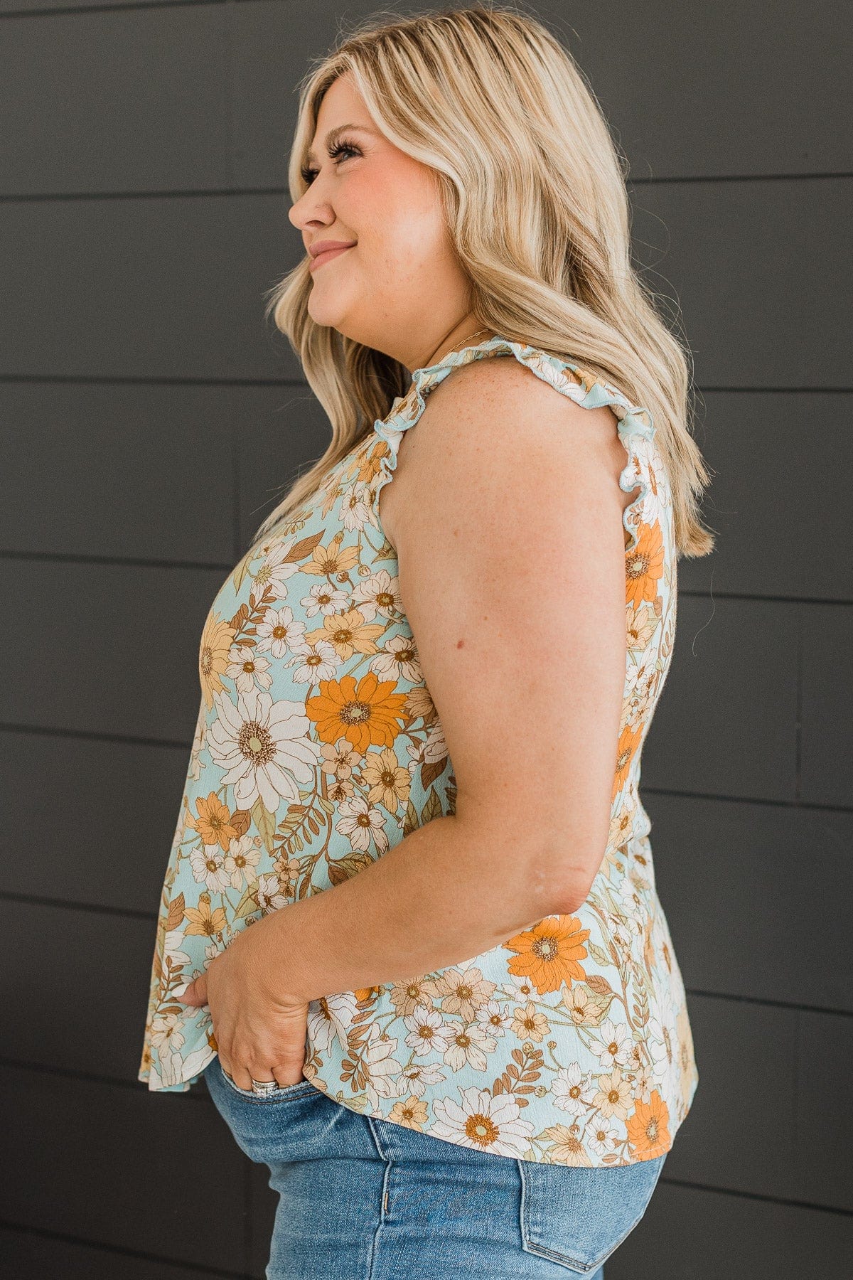 Hold You Near Floral Top- Light Blue