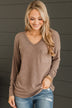 It's About Time V-Neck Top- Mocha