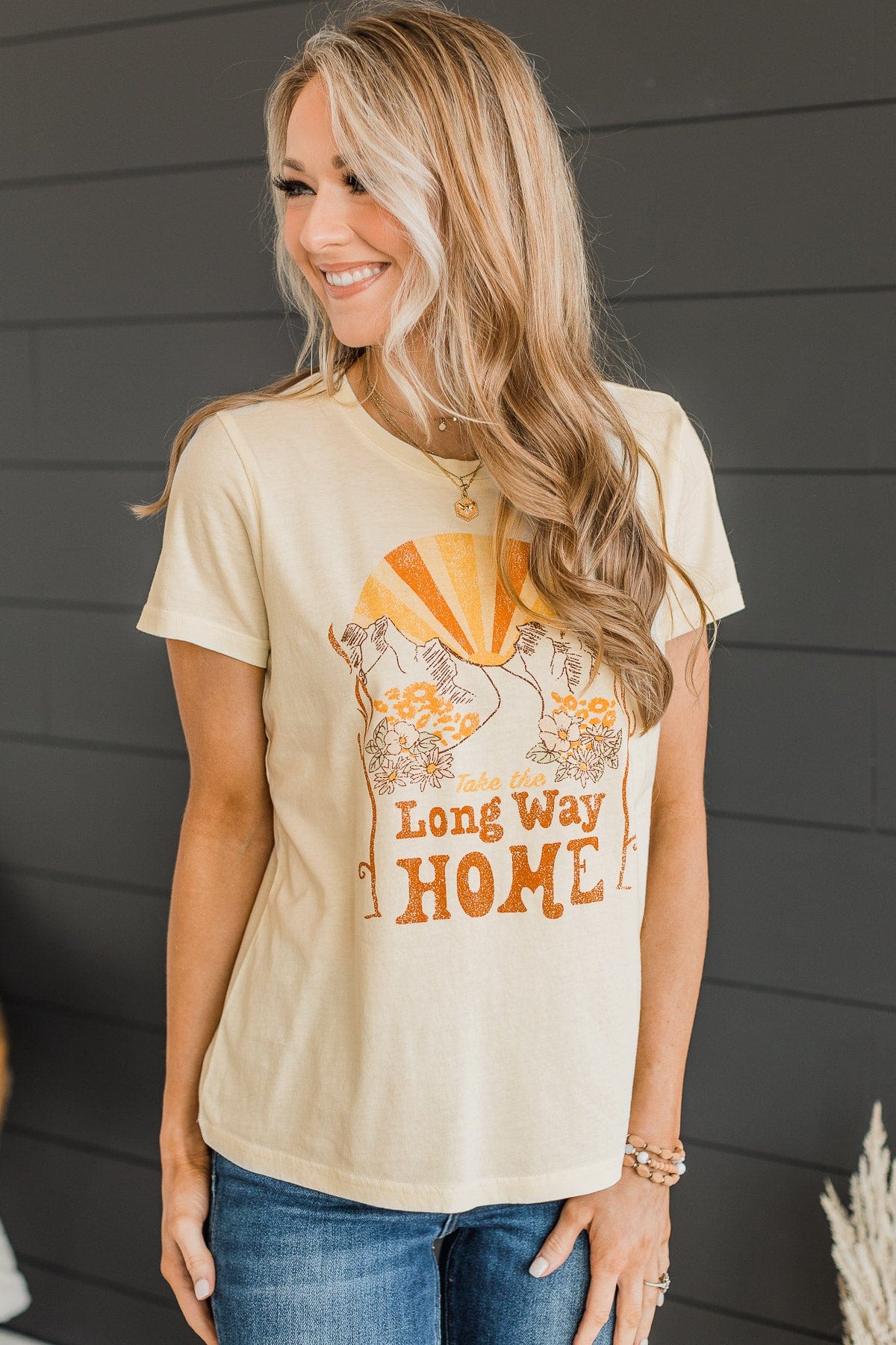 "Take The Long Way Home" Graphic Tee- Cream