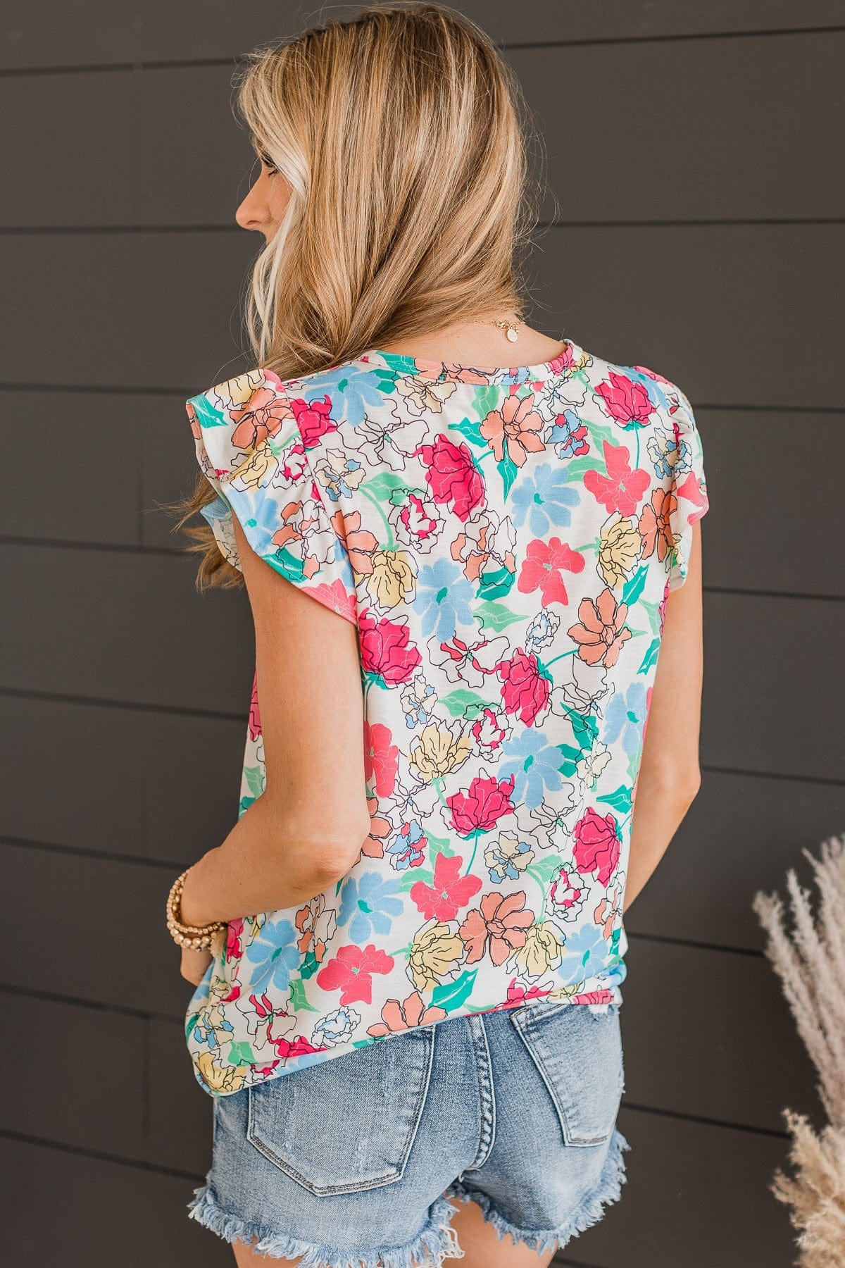 Take A Stroll Floral Top- Off-White