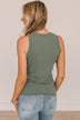 Where To Now Ribbed Knit Tank Top- Olive