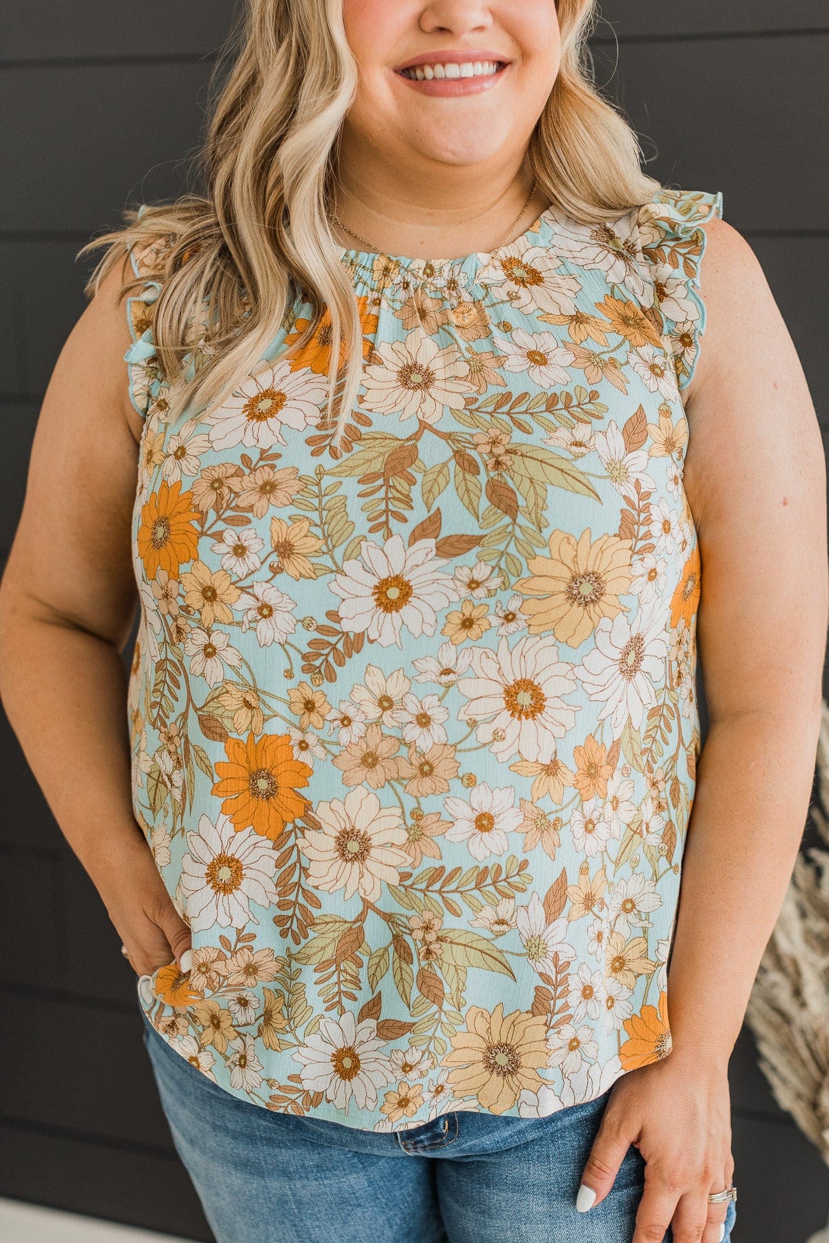 Hold You Near Floral Top- Light Blue