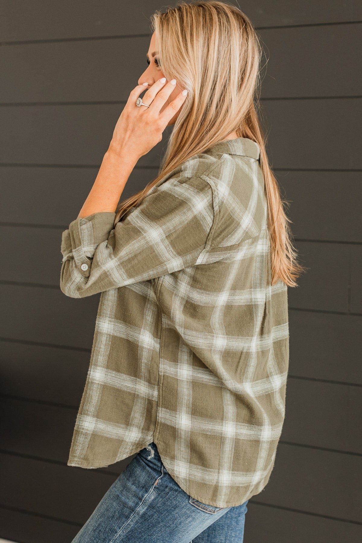 Thread & Supply Promises Made Plaid Top- Olive