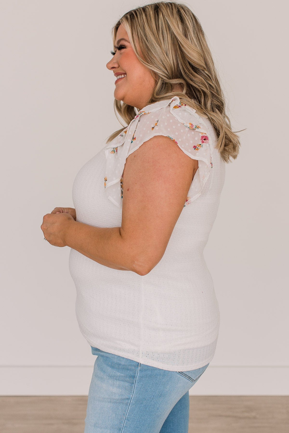 Take You There Ruffle Sleeve Top- Off-White