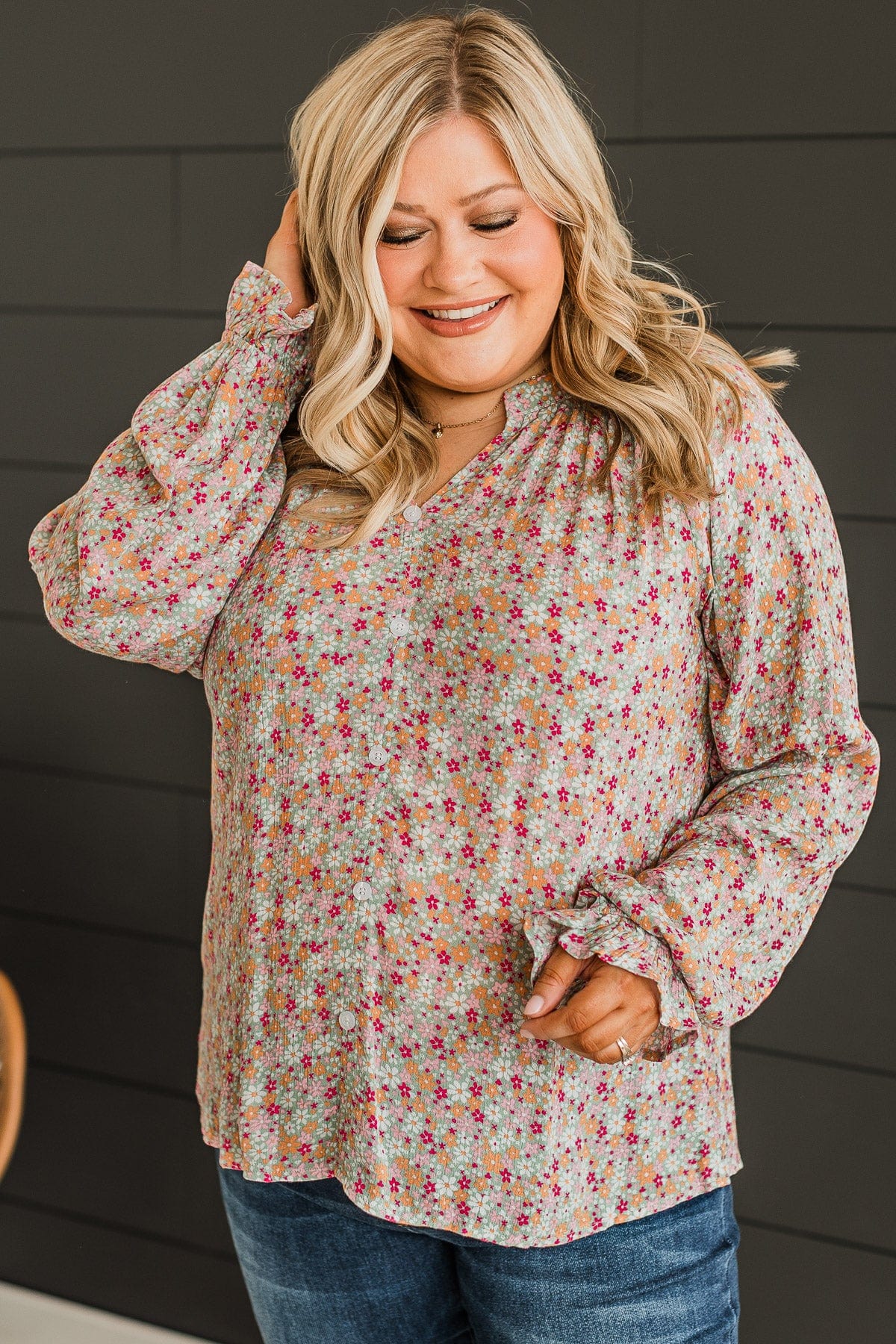 Trust The Process Floral Blouse- Sage & Pink