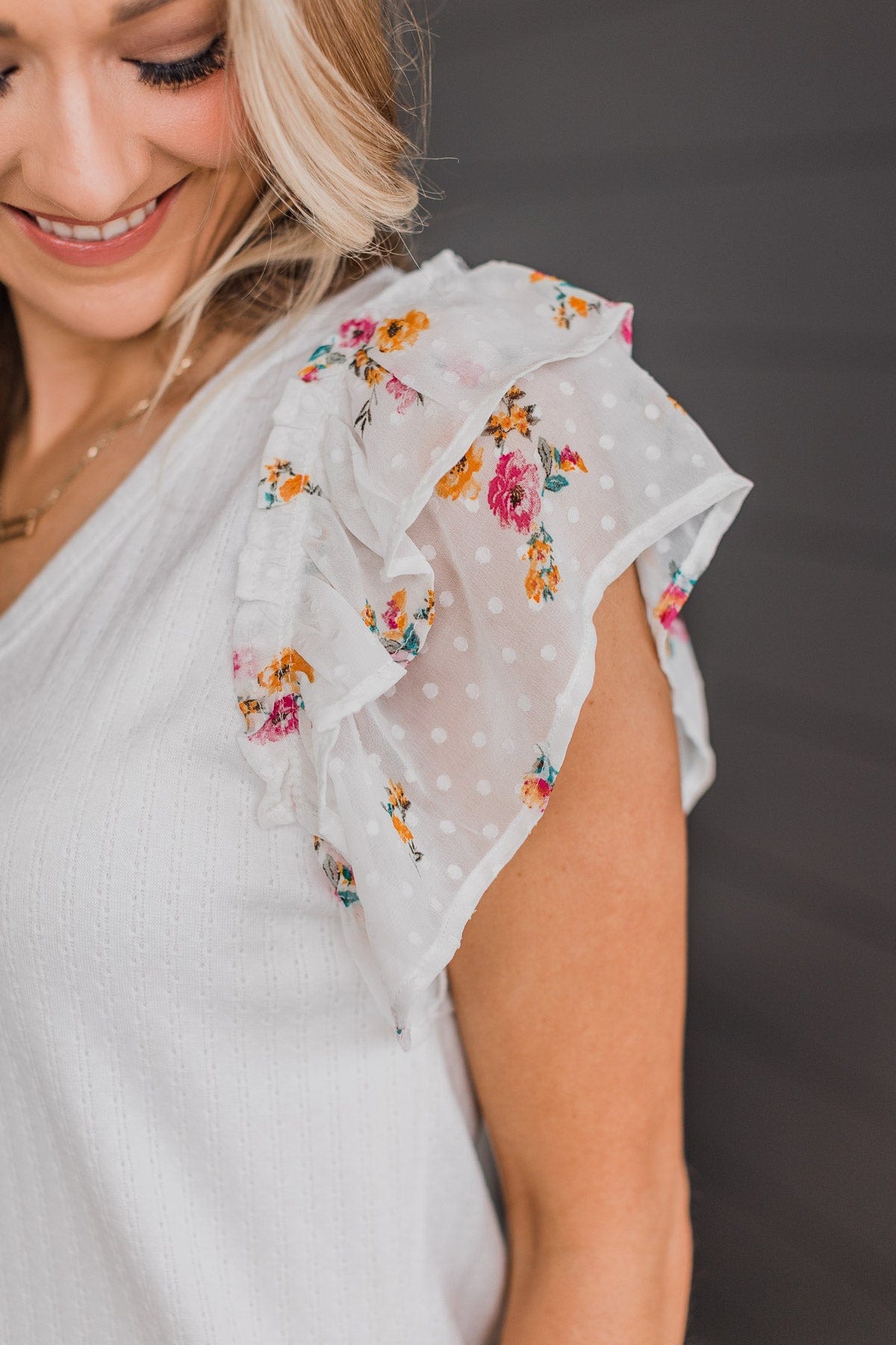 Take You There Ruffle Sleeve Top- Off-White