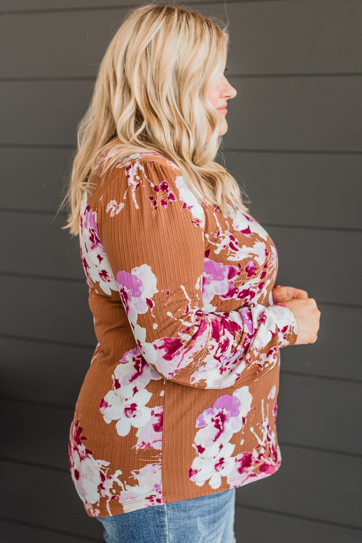 Fresh Perspective Floral Knit Top- Camel