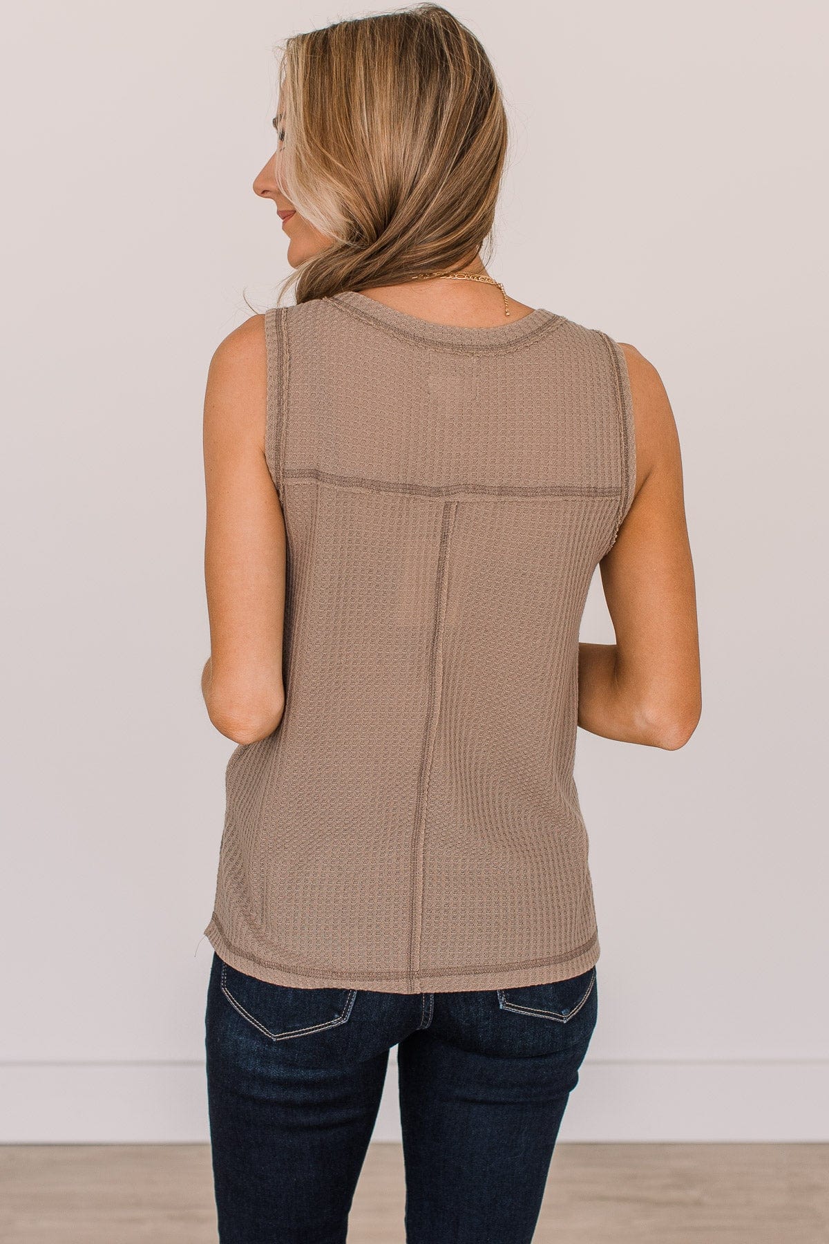 Genuine Smiles Waffle Knit Tank Top- Mocha