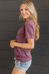 "Life Happens, Caffeine Helps" Graphic Tee- Plum