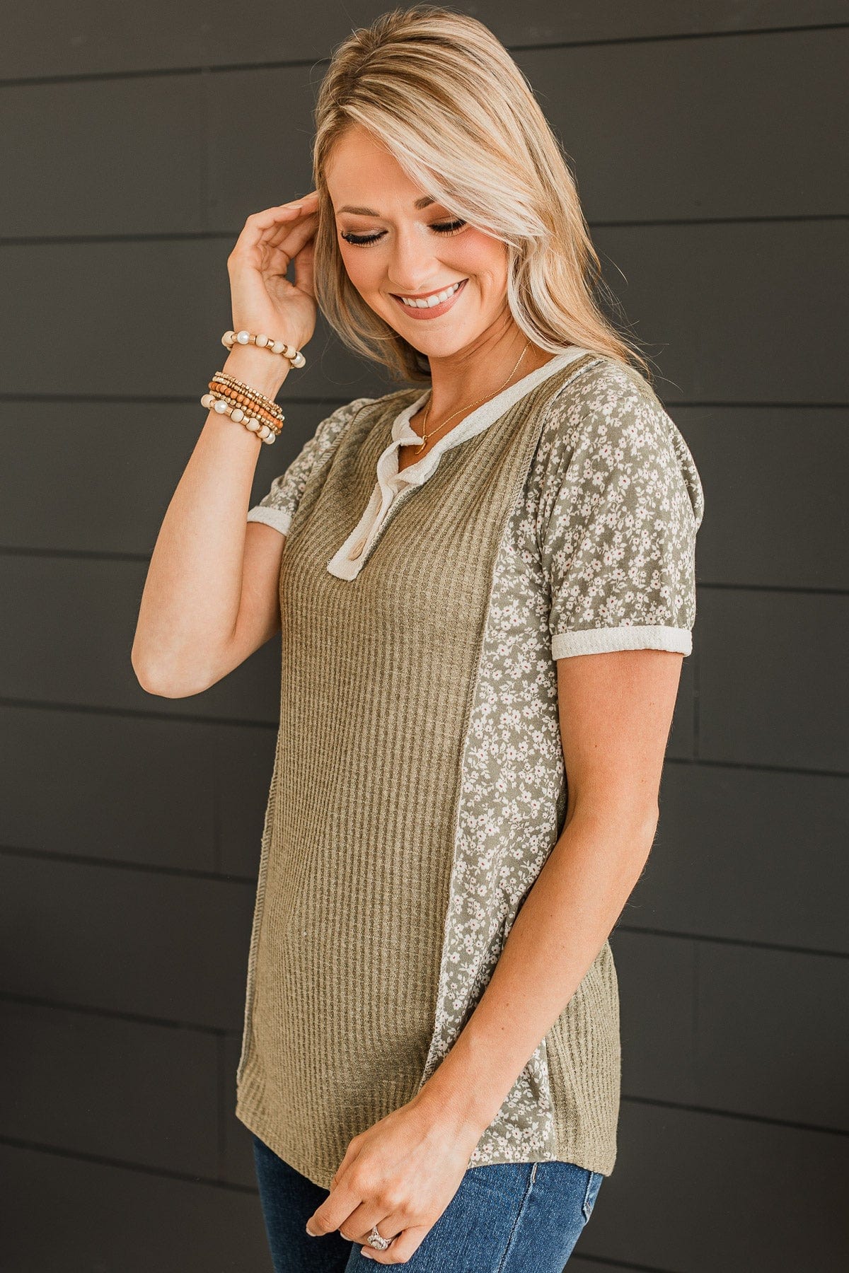 Here's To Us Color Block Top- Olive