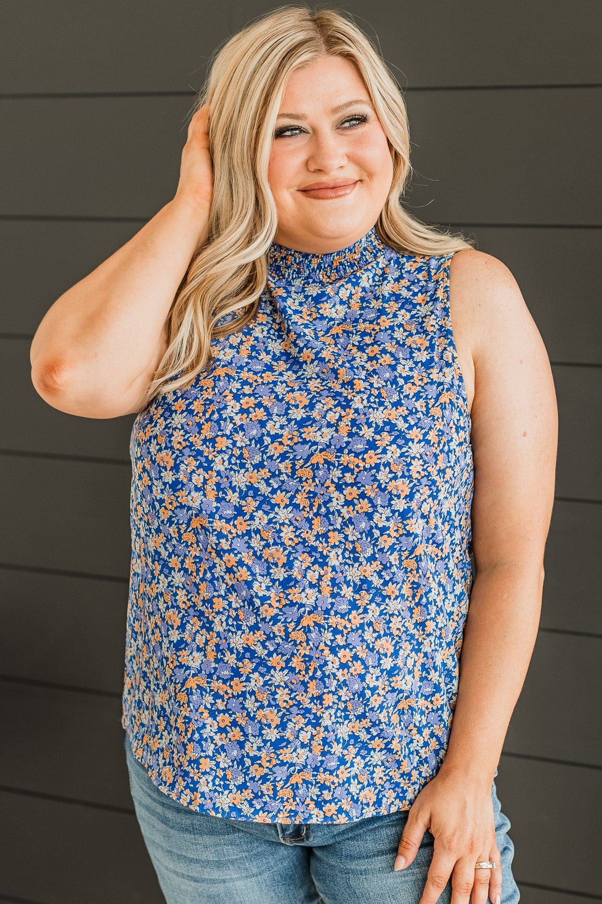 Sunny Desires Floral Tank Top- Royal Blue