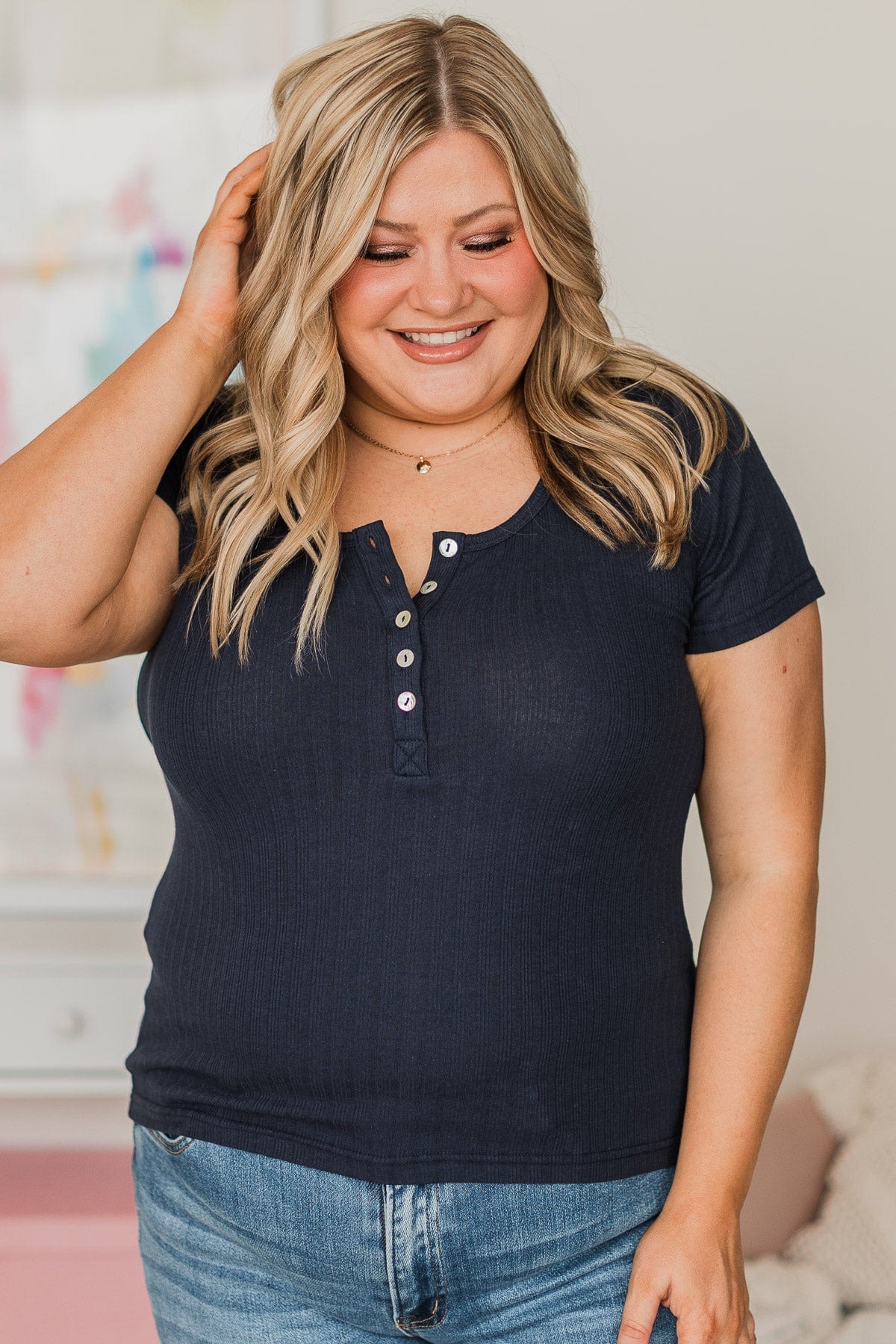 Waiting For My Invite Button Top- Dark Navy