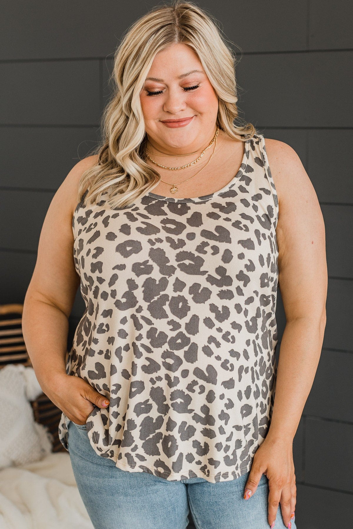 Force Of Nature Leopard Tank Top- Cream