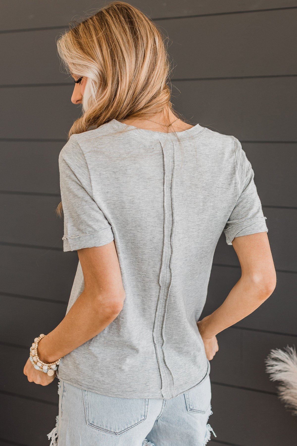 Perfect Together Notched Top- Grey