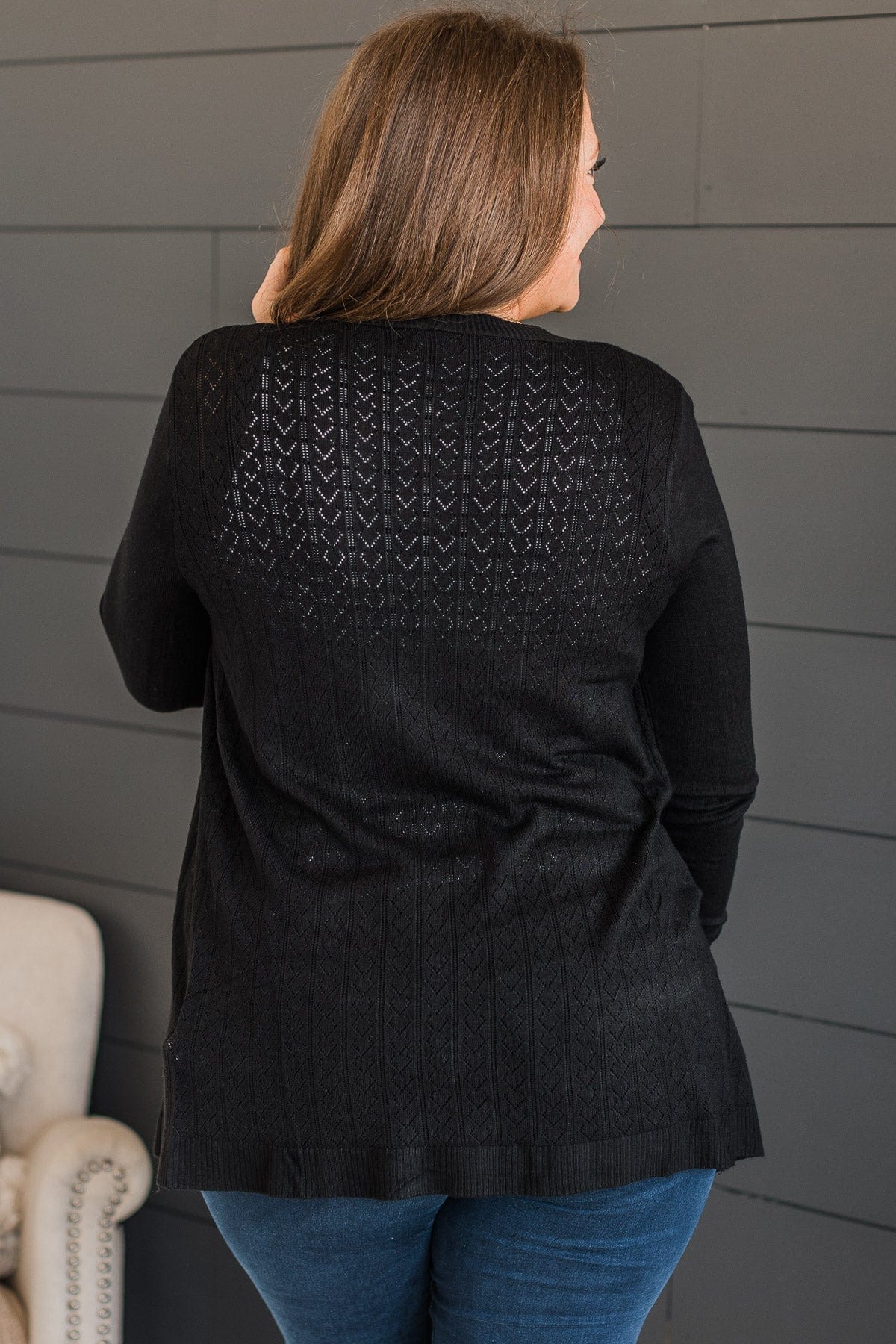 Found Myself Open Front Knit Cardigan- Black