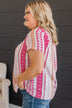 Relive The Magic Patterned Blouse- Ivory & Hot Pink