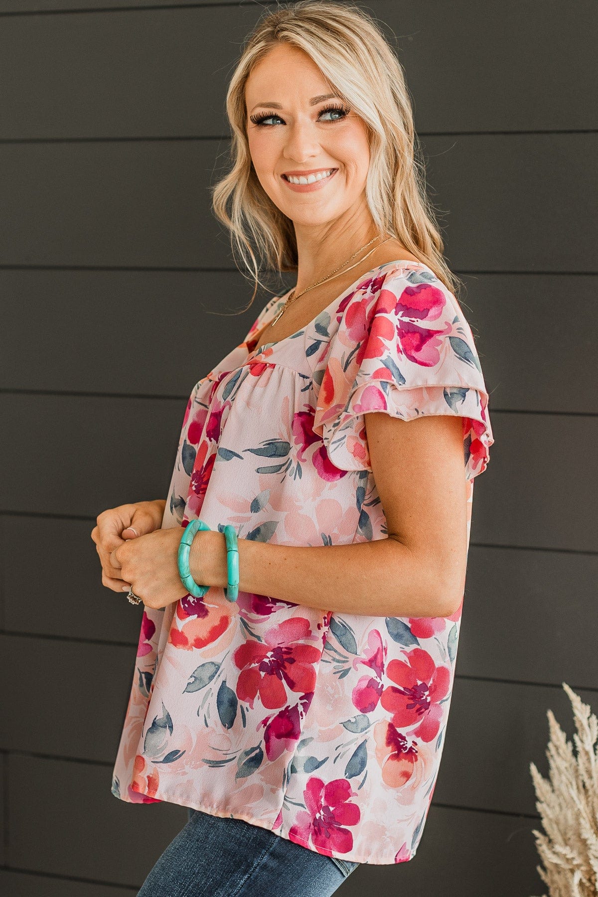 Delightful Feelings Floral Top- Coral & Peach