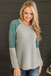 Alluring Smiles Color Block Top- Grey & Olive