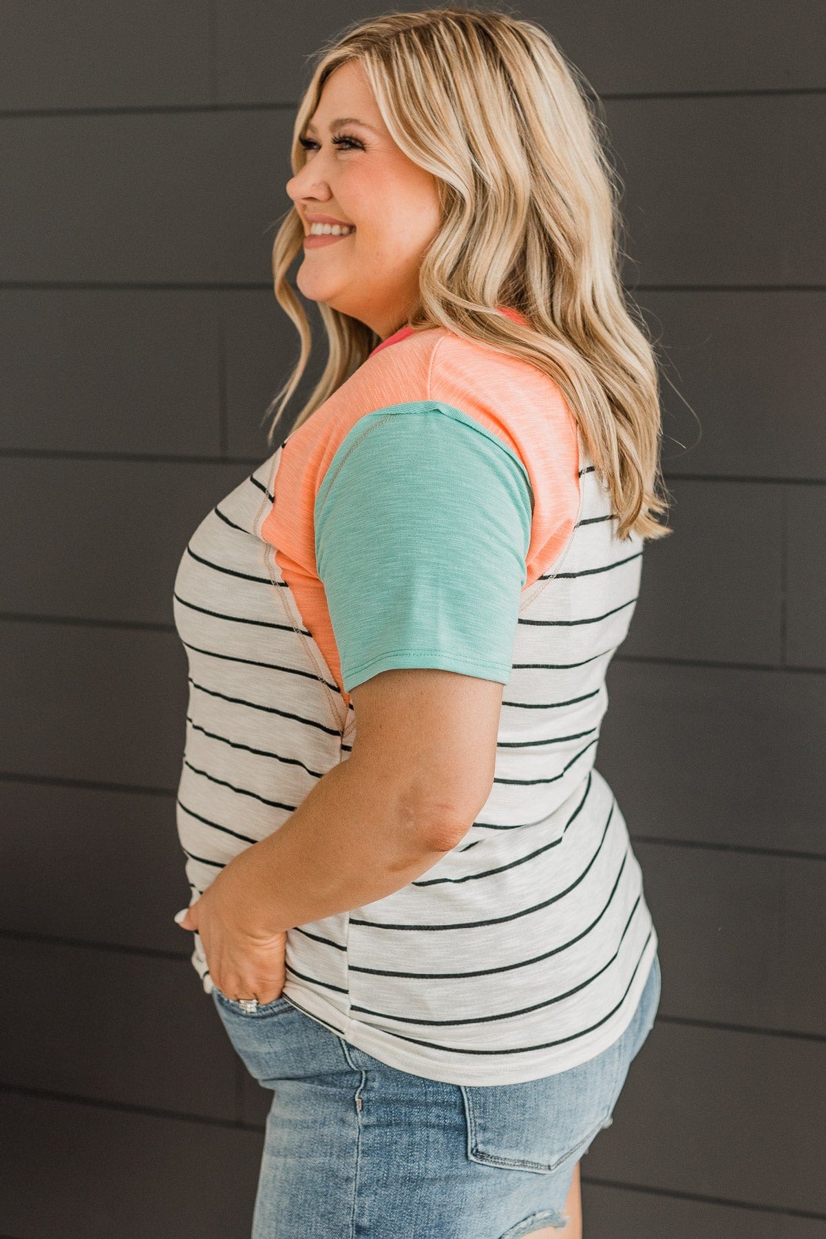 Simple Desires Color Block Top- Off-White
