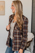 Big Expectations Plaid Button Top- Charcoal
