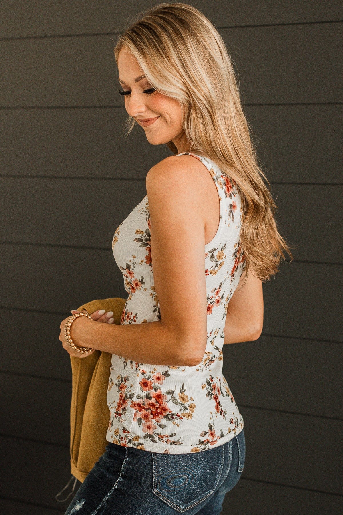 Simply Flourishing Floral Tank Top- Ivory & Marsala