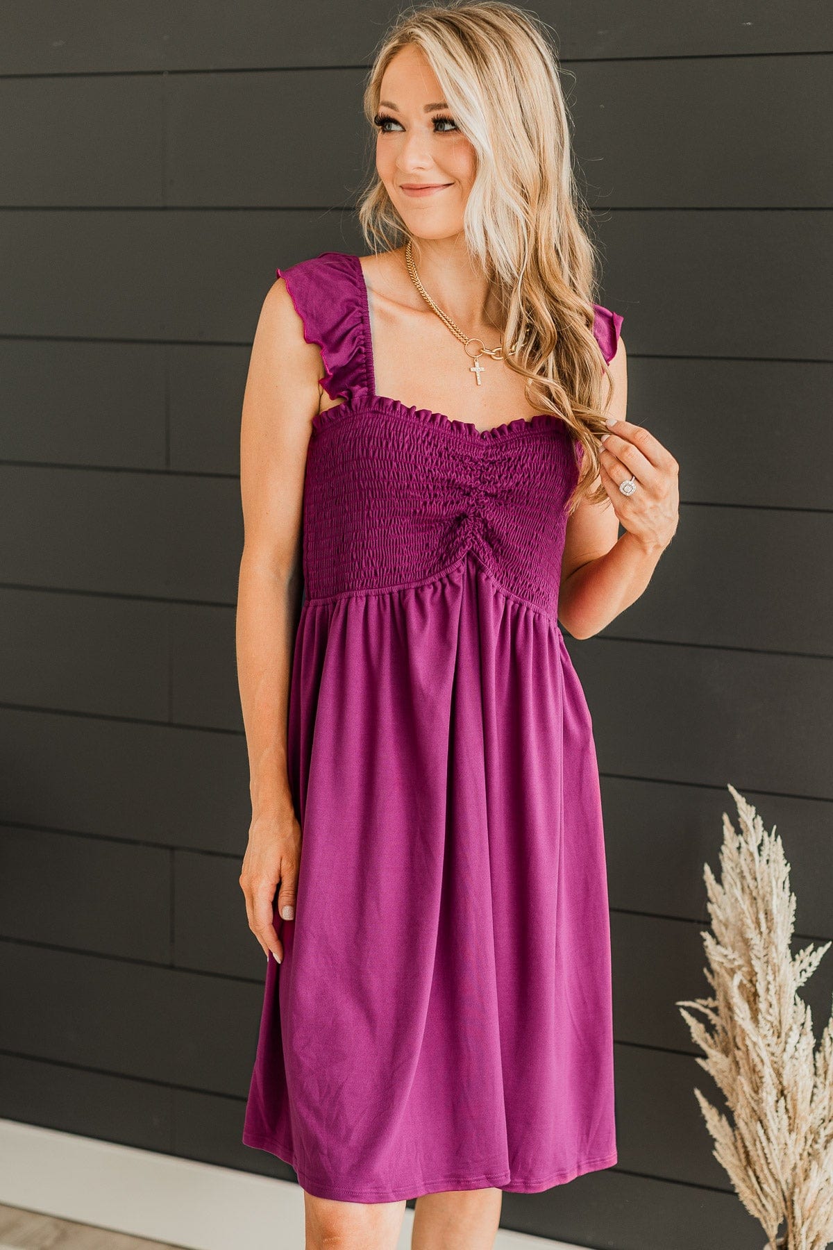 Best Night Ever Smocked Dress- Magenta