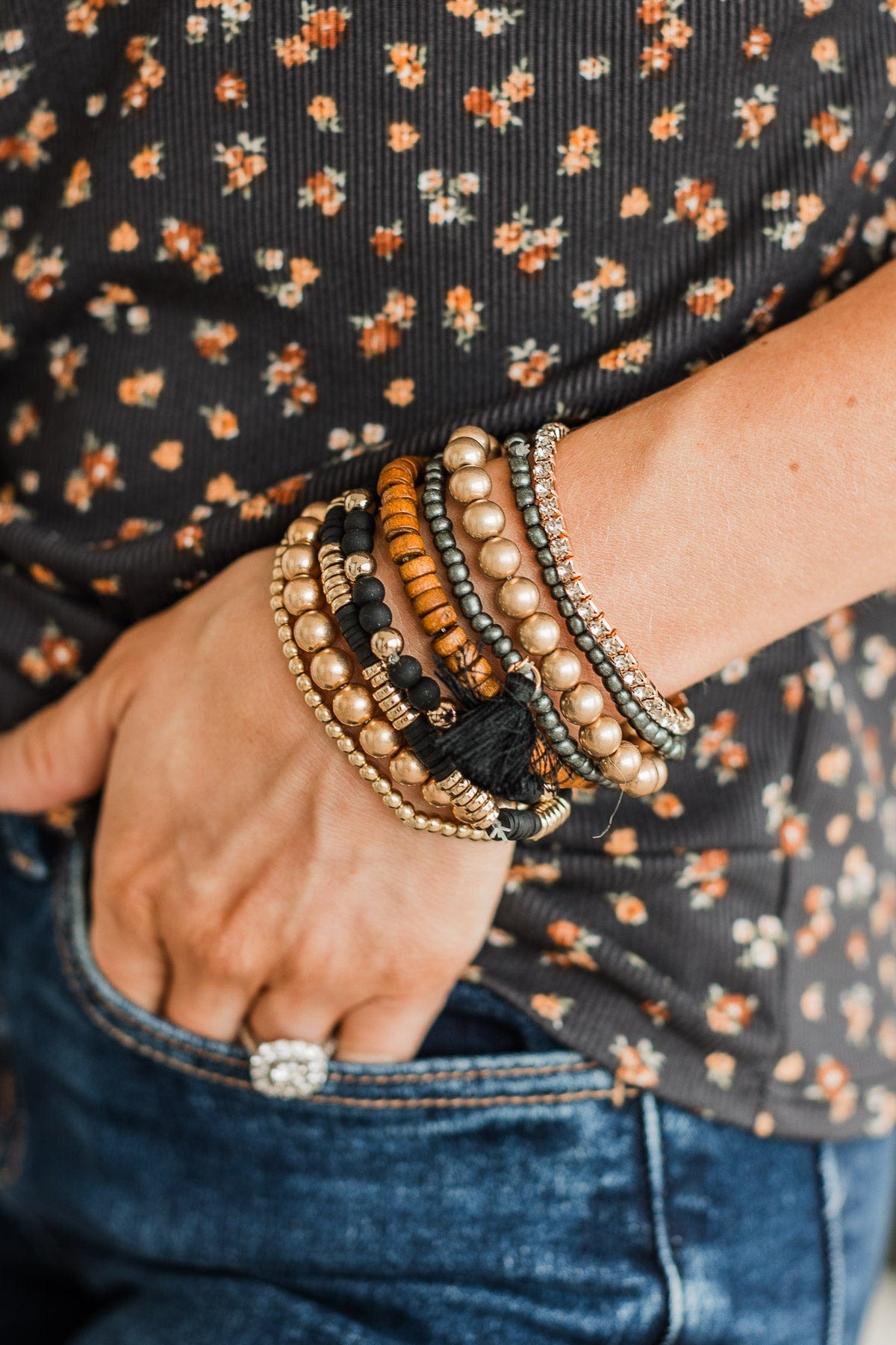 All Class Stackable Bracelet Set- Black