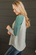 Alluring Smiles Color Block Top- Grey & Olive