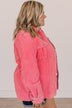 Living For It Corduroy Knit Jacket- Bright Pink