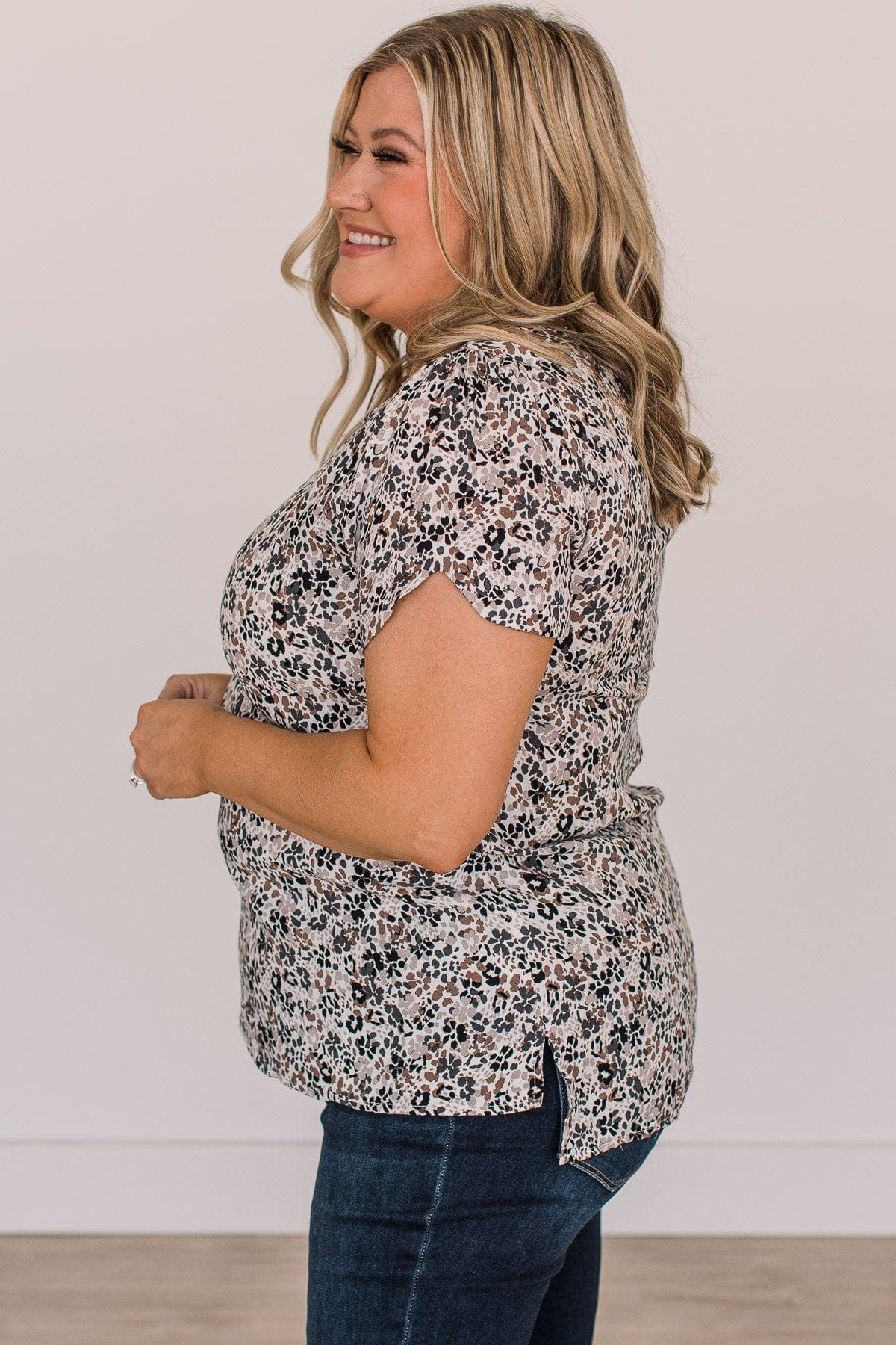 Calling For You Printed Top- Ivory, Charcoal, & Mocha