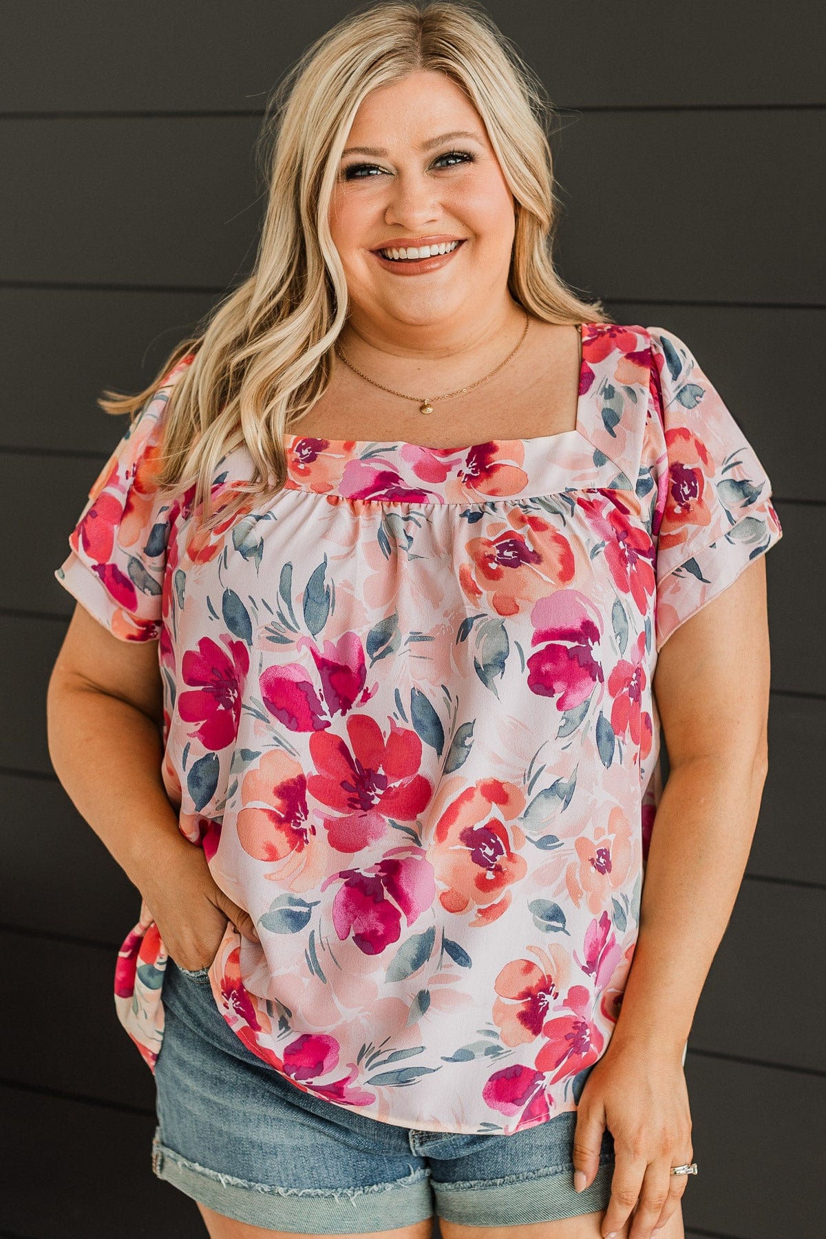 Delightful Feelings Floral Top- Coral & Peach