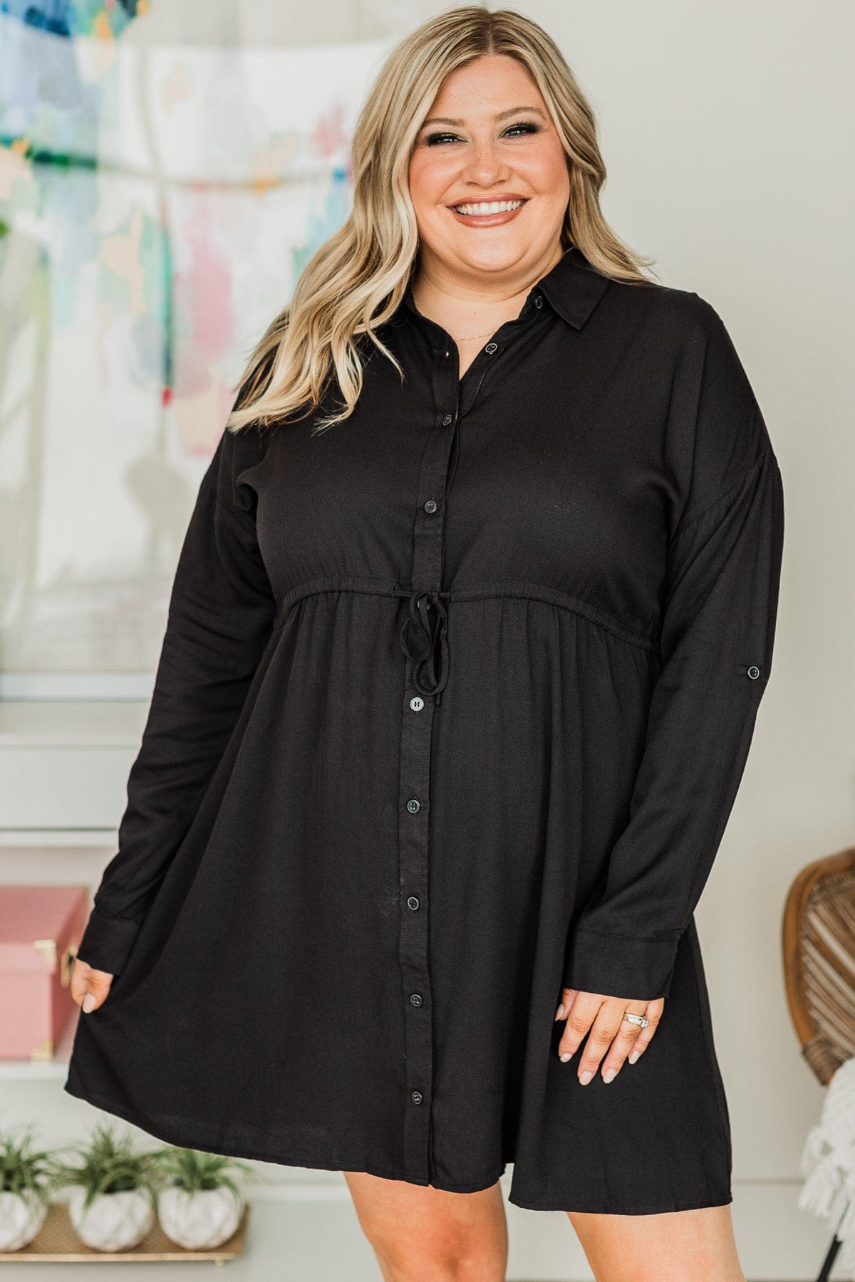 plus size black shirt dress Strolls At Sunset Shirt Dress- Black