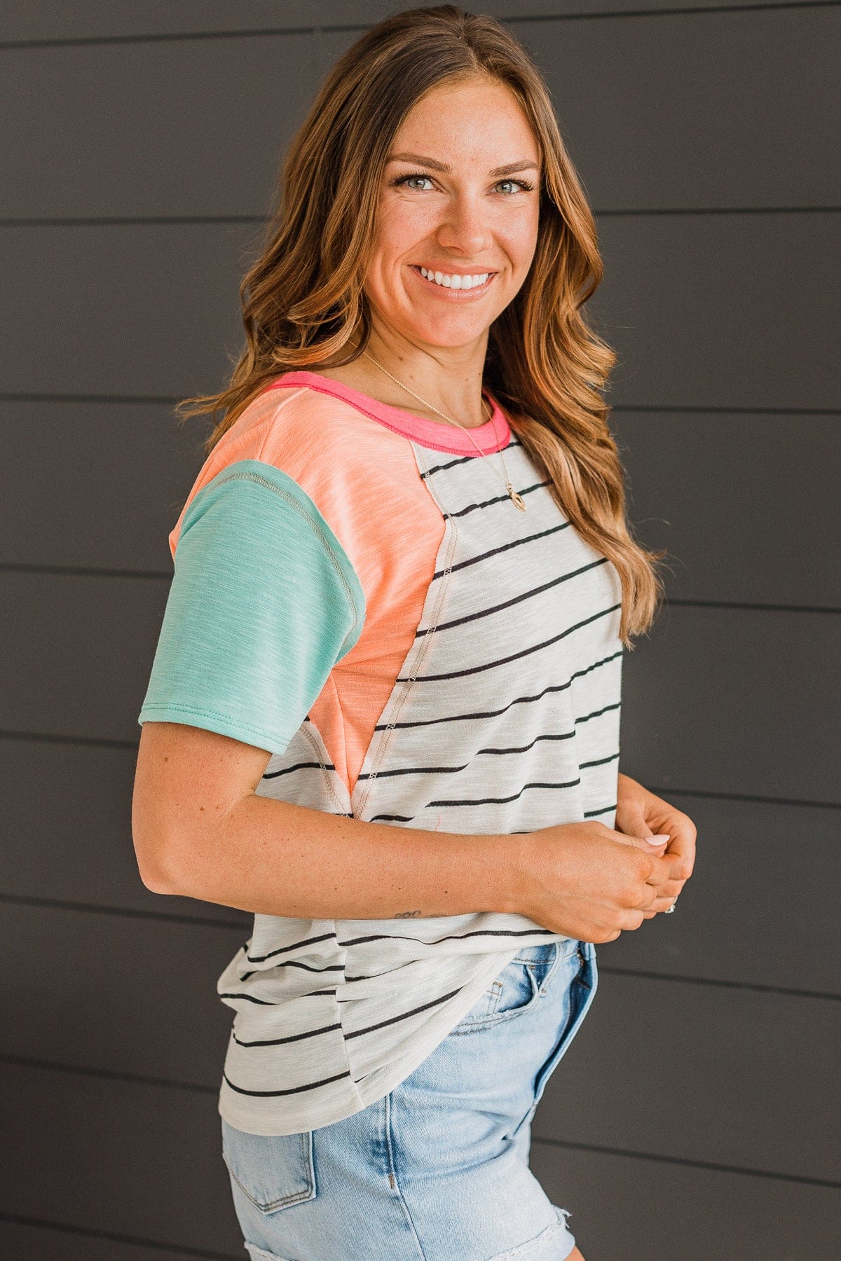 Simple Desires Color Block Top- Off-White