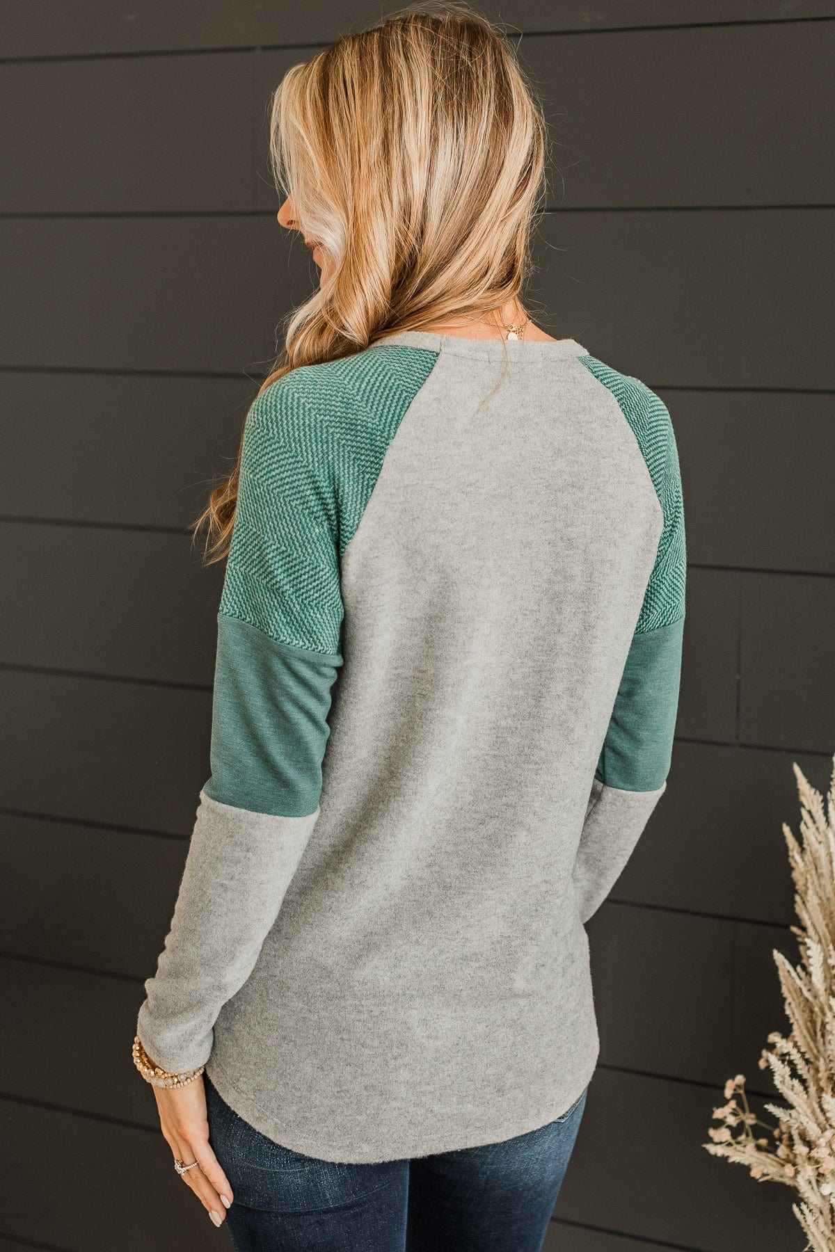 Alluring Smiles Color Block Top- Grey & Olive