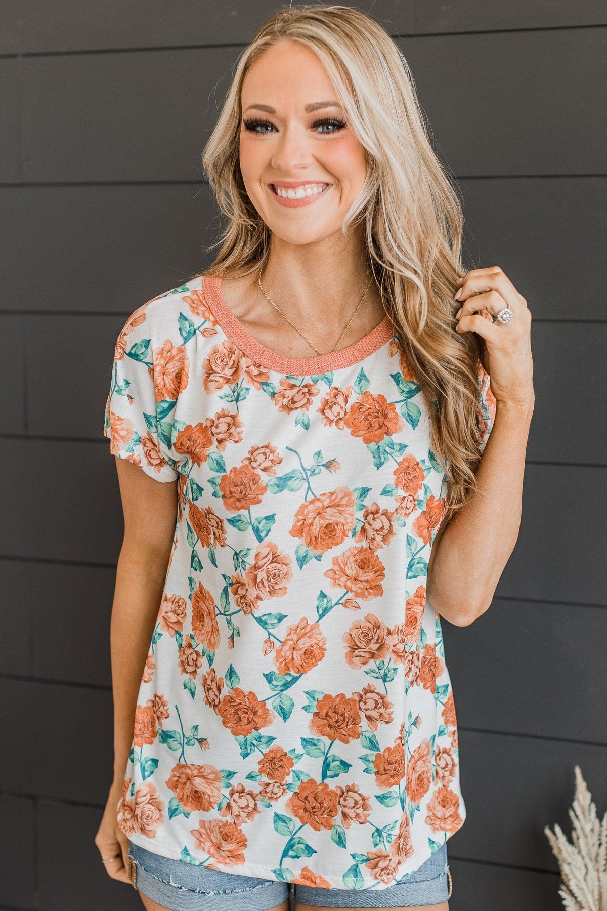 Smell The Roses Floral Top- Ivory & Apricot