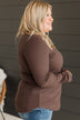 Rise To The Top Knit Henley Top- Dark Brown