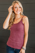 Happiness Is Within Ribbed Tank- Dark Mauve