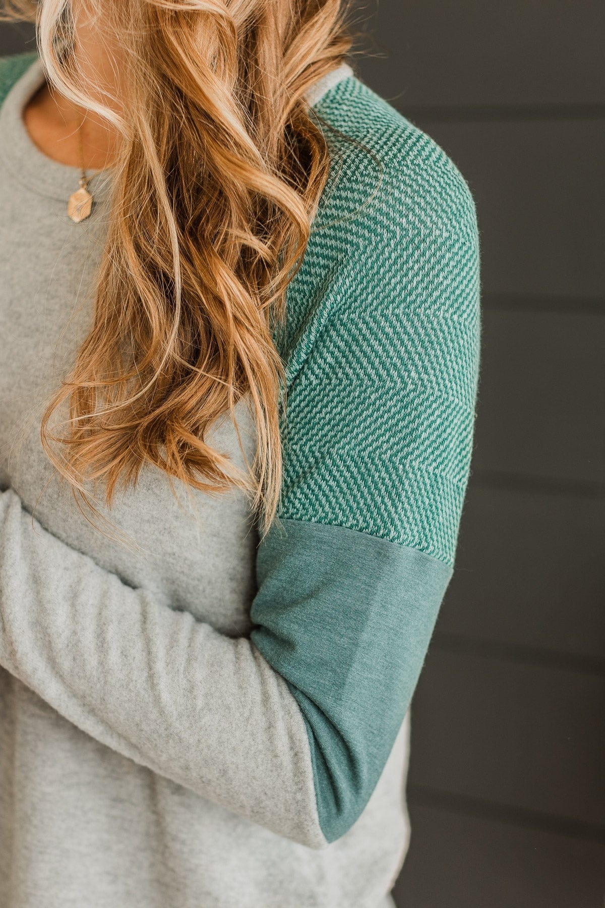 Alluring Smiles Color Block Top- Grey & Olive