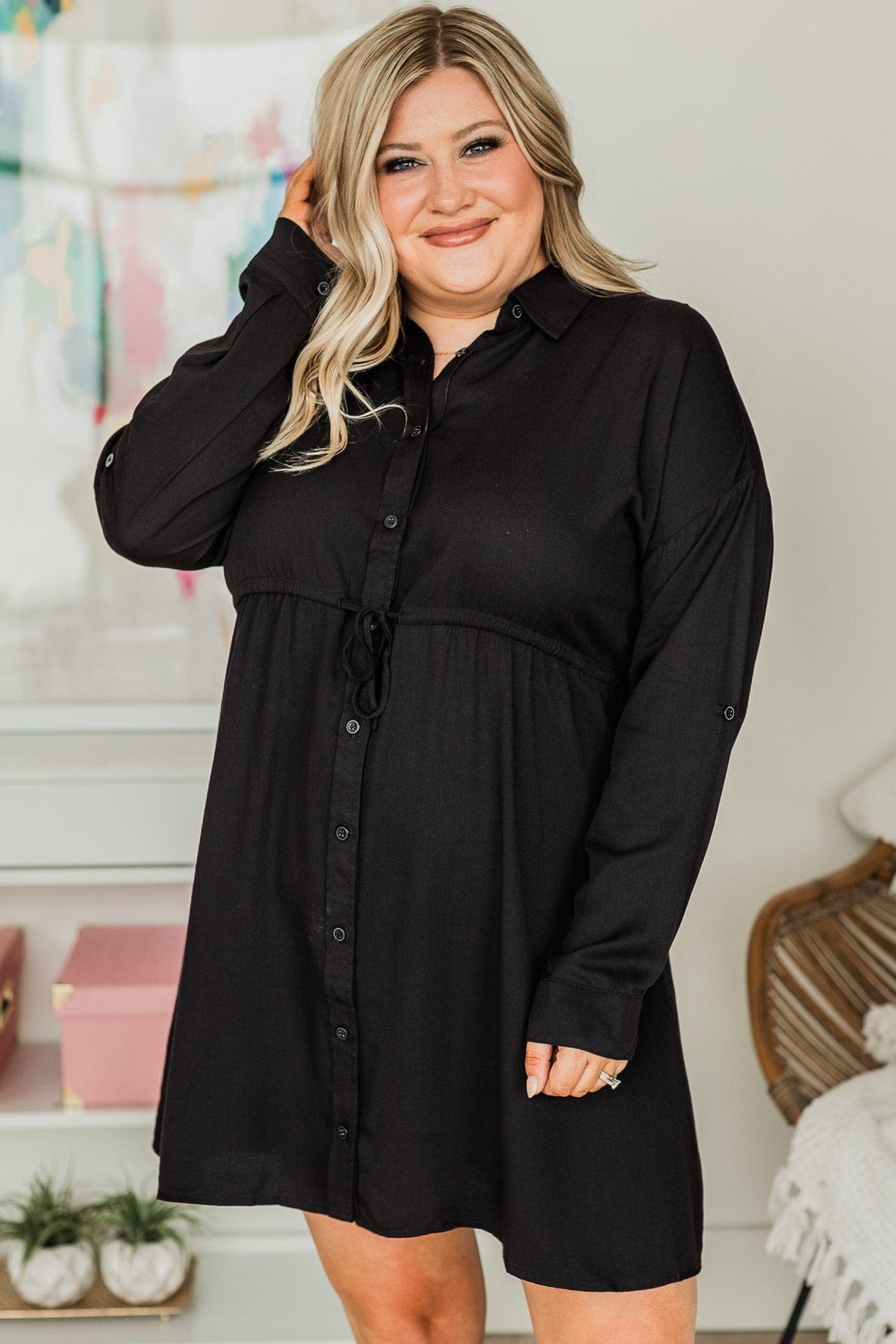 Strolls At Sunset Shirt Dress- Black
