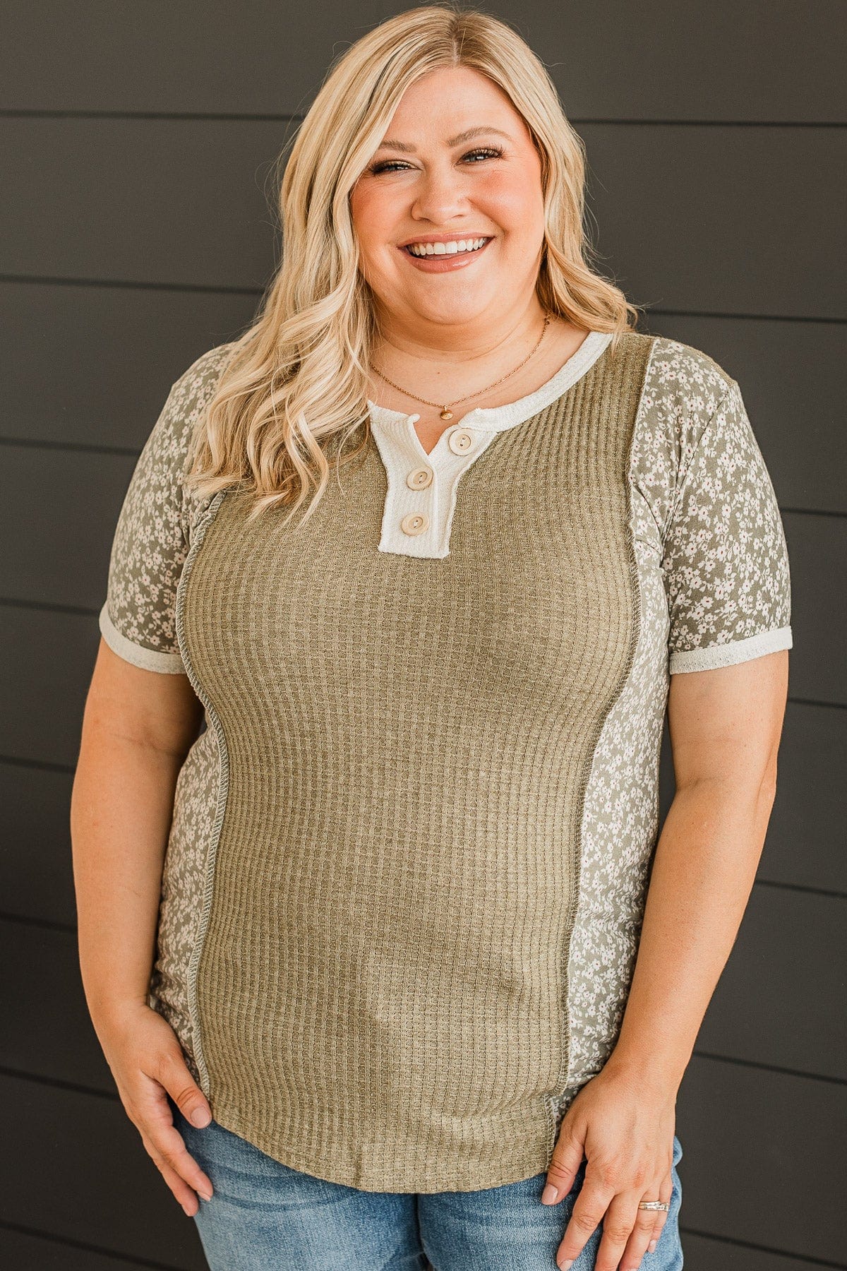 Here's To Us Color Block Top- Olive