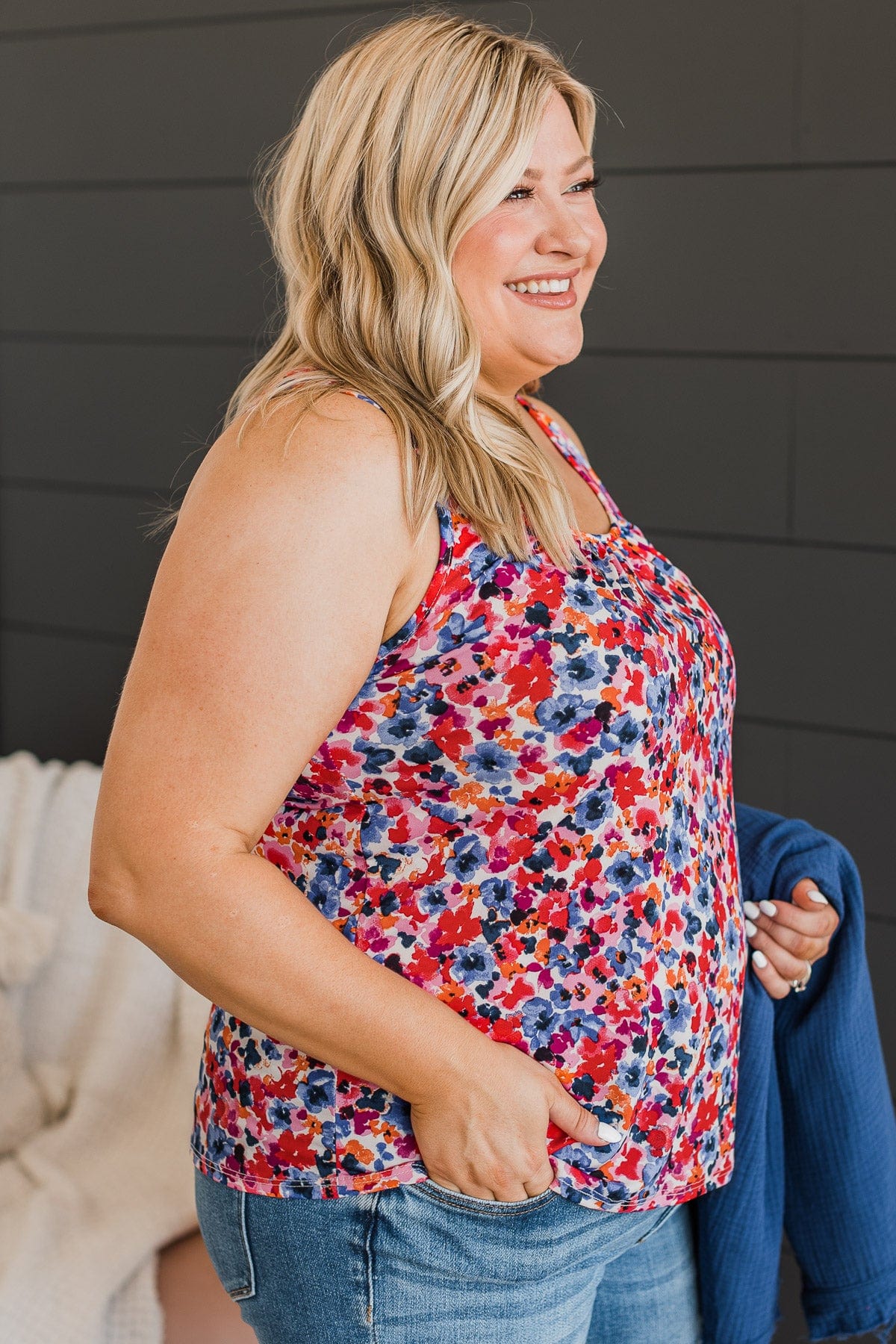 Flourishing Dreams Tank Top- Fuchsia & Royal Blue