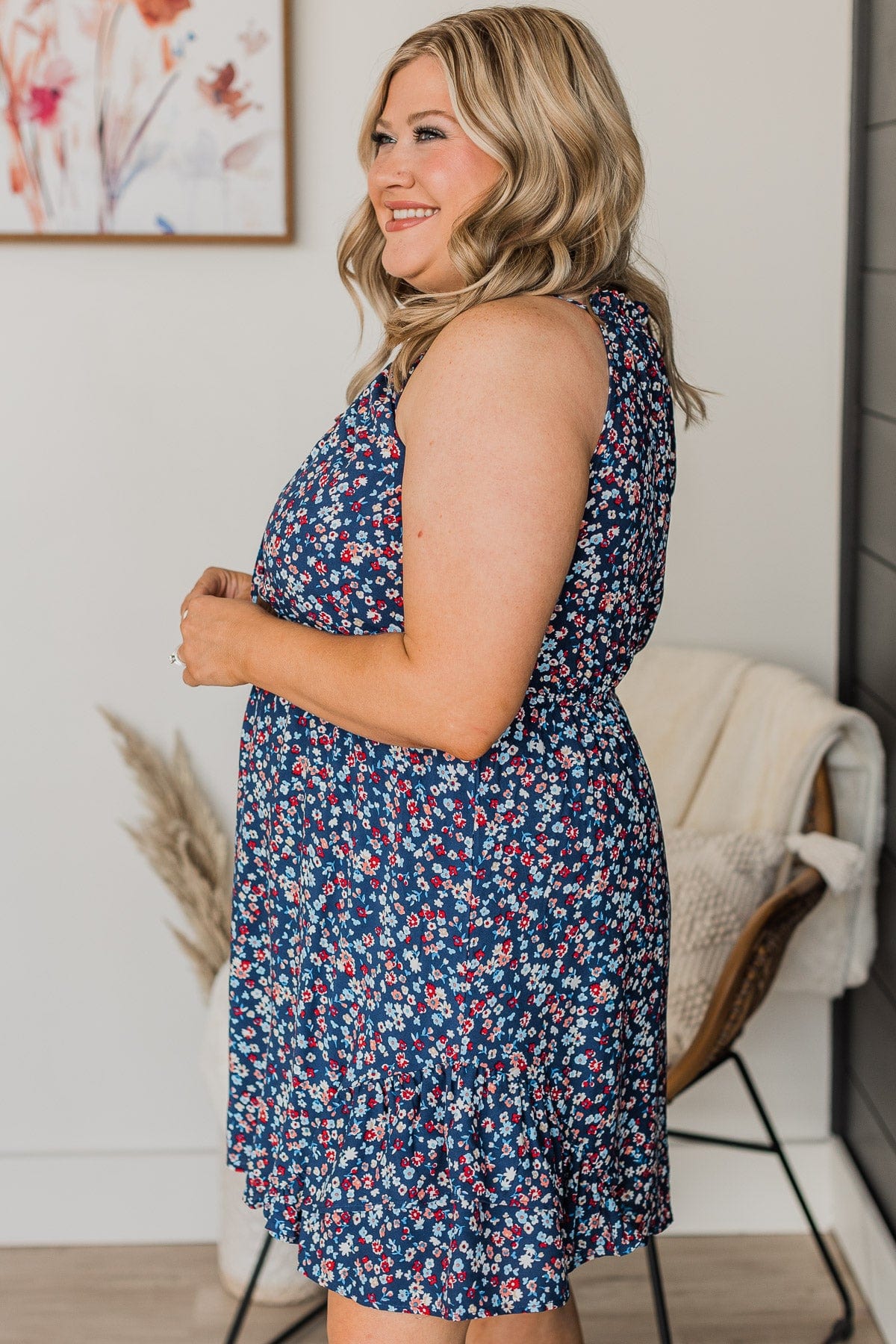 Cruise Through Town Floral Dress- Navy