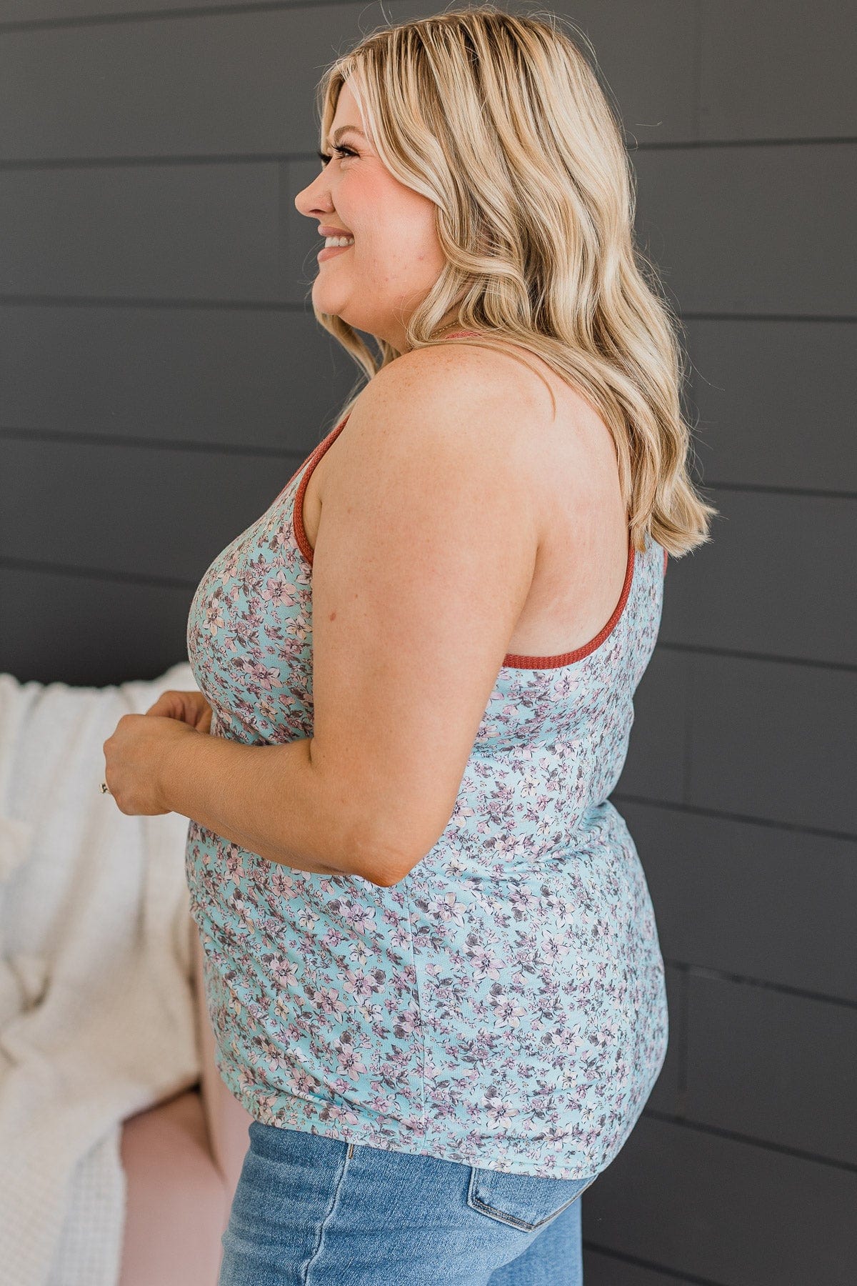 Make It My Own Floral Tank Top- Aqua